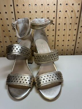 Botkier Metallic Gold Perforated Block Heel Sandals